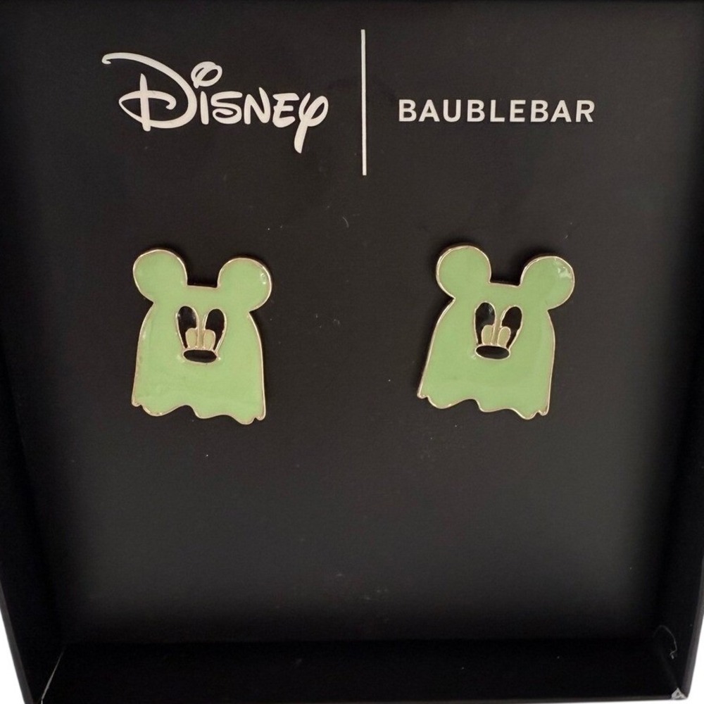 Disney Baublebar Mickey Mouse Ghost Earrings Glow in‎ the Dark Halloween Green